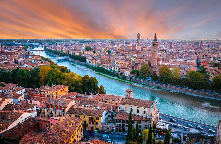 Verona View Sunset Italy Travel