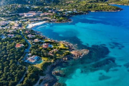 Aerial,View,Of,Grande,Pevero,Beach,In,Costa,Smeralda,north,Sardinia,porto